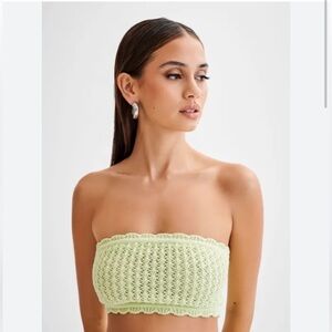 Meshki Serina Crochet Bandeau Top in Seafoam Green